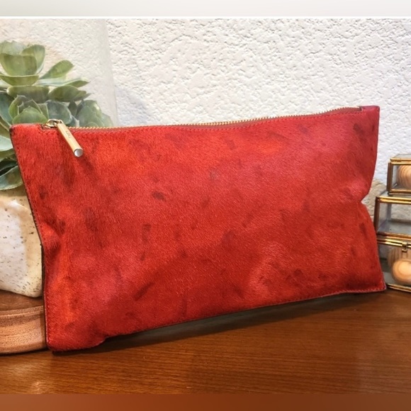 Theory | Bags | Theory Ruby Red Haircalf Simple Clutchcalf Hair | Poshmark